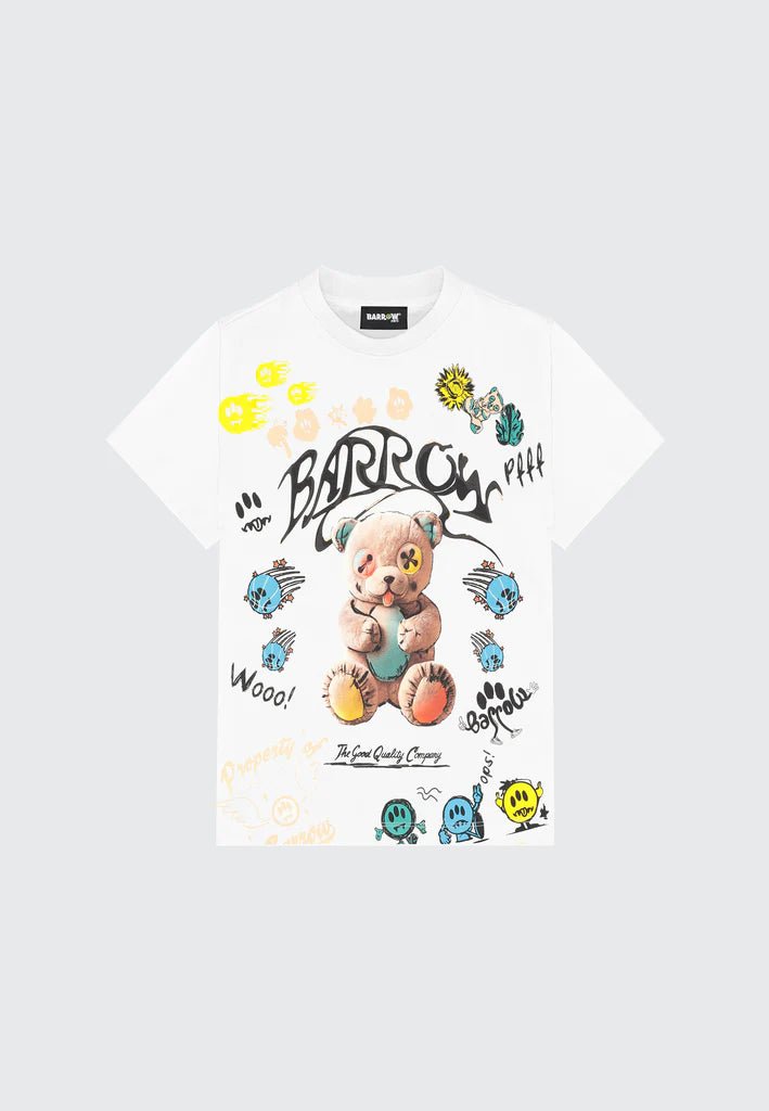 T - SHIRT BIANCA CON FANTASIA GRAFFITI E LOGO BARROW - Angel Luxury