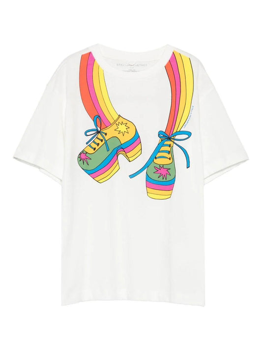 T - SHIRT BIANCA CON FANTASIA MULTICOLORE STELLA MCCARTNEY - Angel Luxury