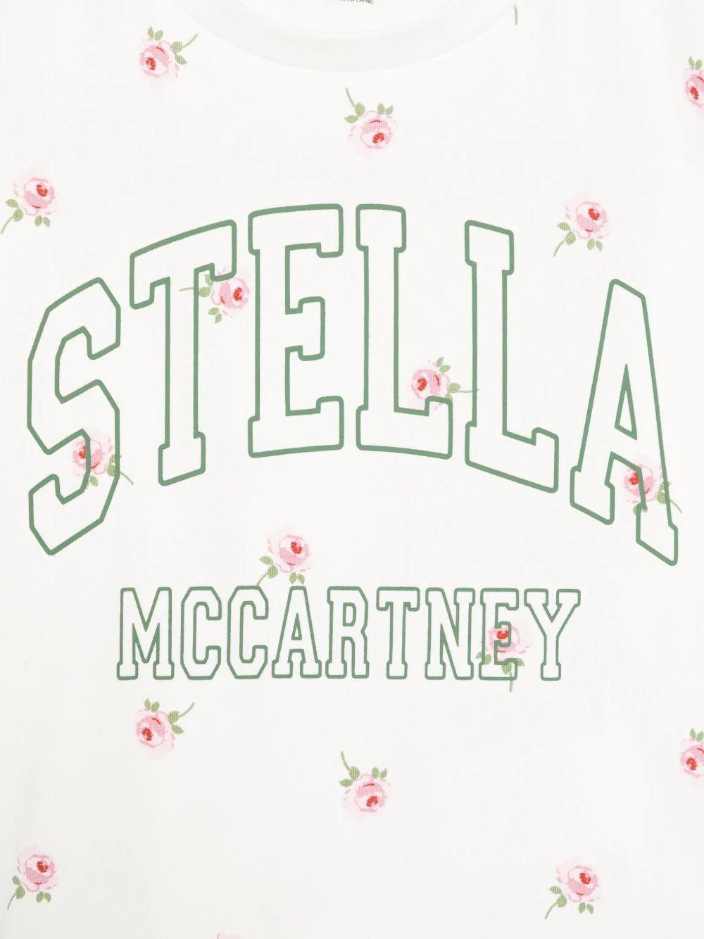 T - SHIRT BIANCA CON FIORI LOGO VERDE STELLA MCCARTNEY - Angel Luxury