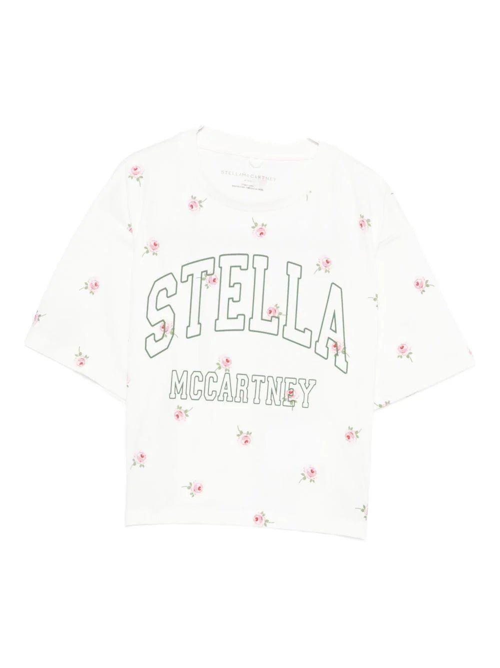 T - SHIRT BIANCA CON FIORI LOGO VERDE STELLA MCCARTNEY - Angel Luxury
