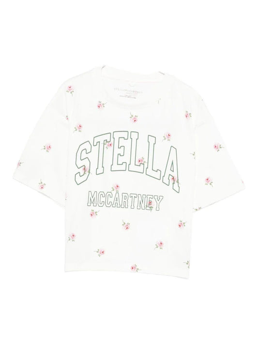 T - SHIRT BIANCA CON FIORI LOGO VERDE STELLA MCCARTNEY - Angel Luxury