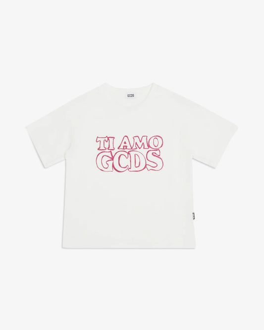 T - SHIRT BIANCA CON LOGO BRILLANTINATO GCDS - Angel Luxury