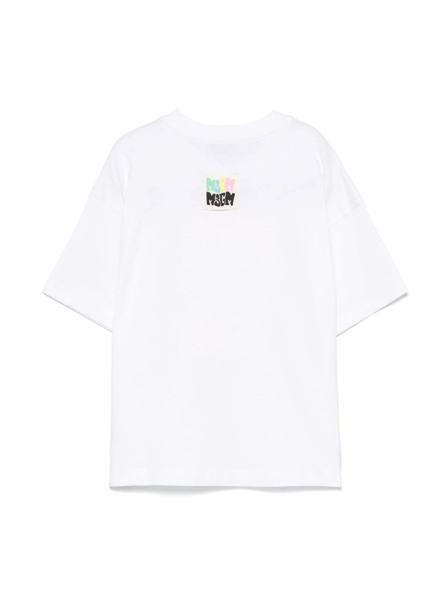 T - SHIRT BIANCA CON LOGO GOFFRATO ROSA MSGM - Angel Luxury