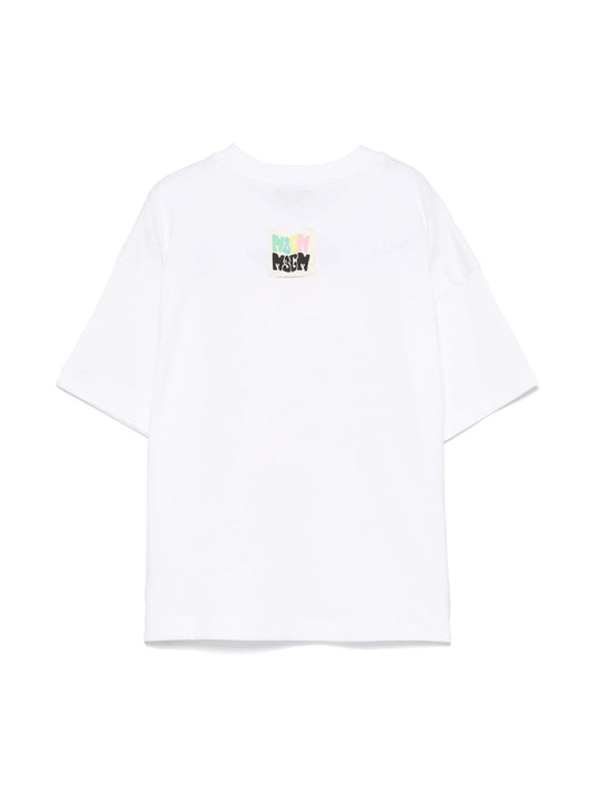 T - SHIRT BIANCA CON LOGO GOFFRATO ROSA MSGM - Angel Luxury