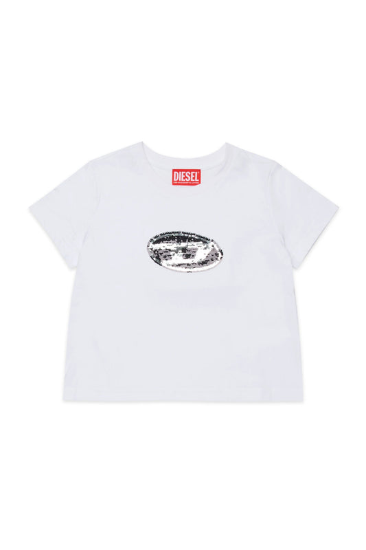 T - SHIRT BIANCA CON LOGO IN PAILLETTES DIESEL - Angel Luxury