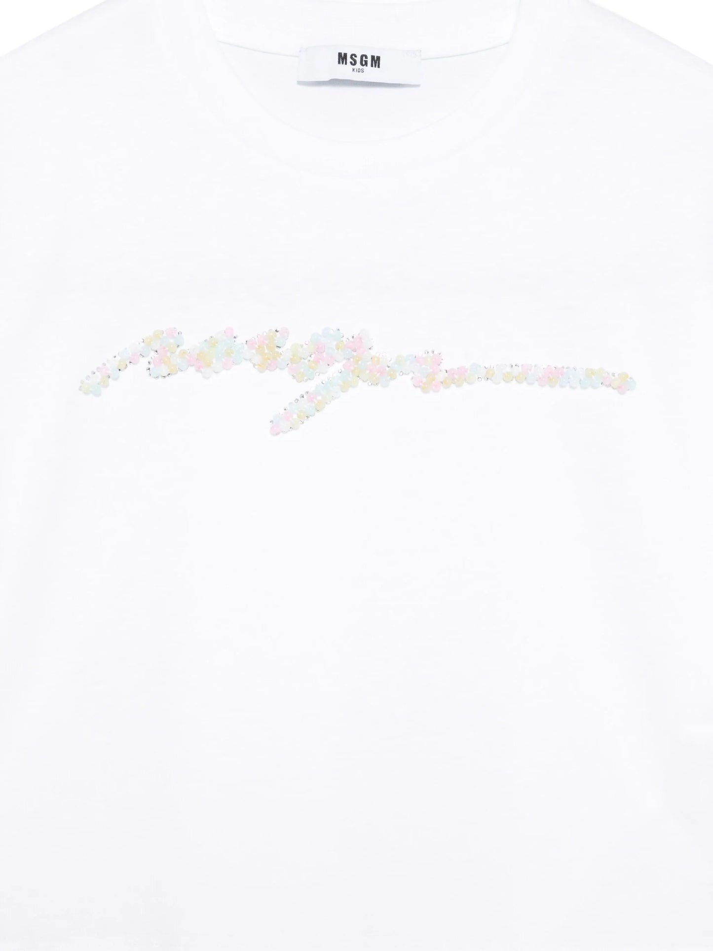 T - SHIRT BIANCA CON LOGO IN PERLINE MSGM - Angel Luxury