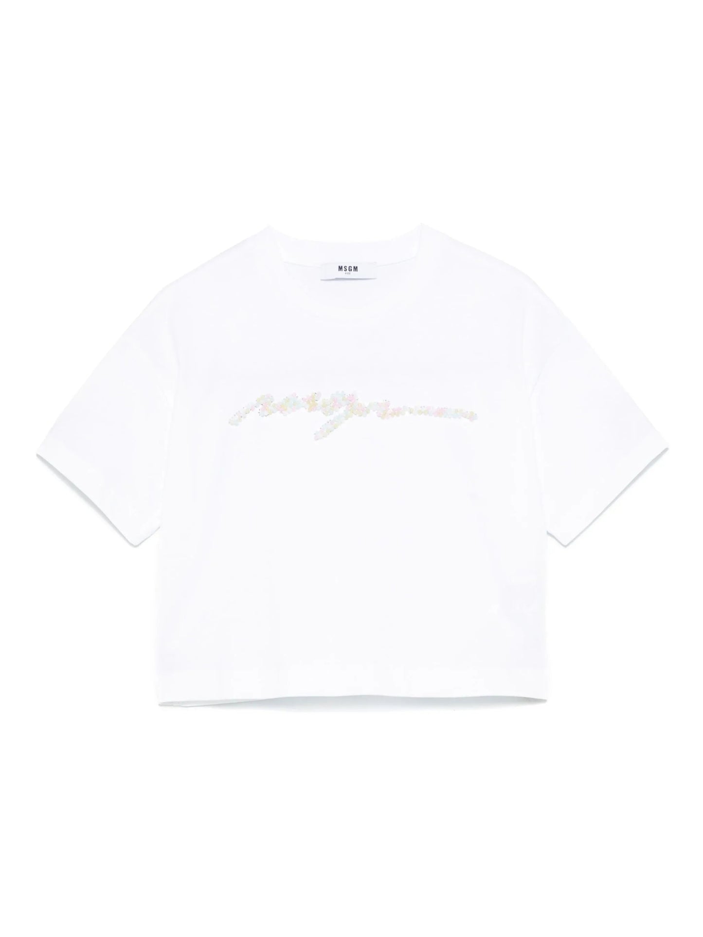 T - SHIRT BIANCA CON LOGO IN PERLINE MSGM - Angel Luxury
