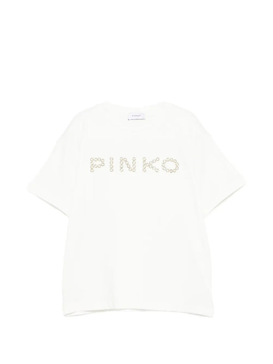 T - SHIRT BIANCA CON LOGO ORO PINKO - Angel Luxury