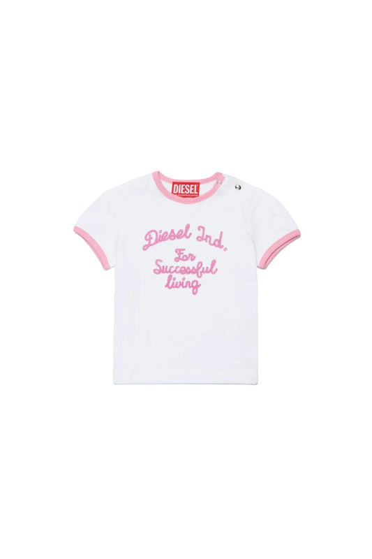 T - SHIRT BIANCA CON LOGO ROSA DIESEL - Angel Luxury