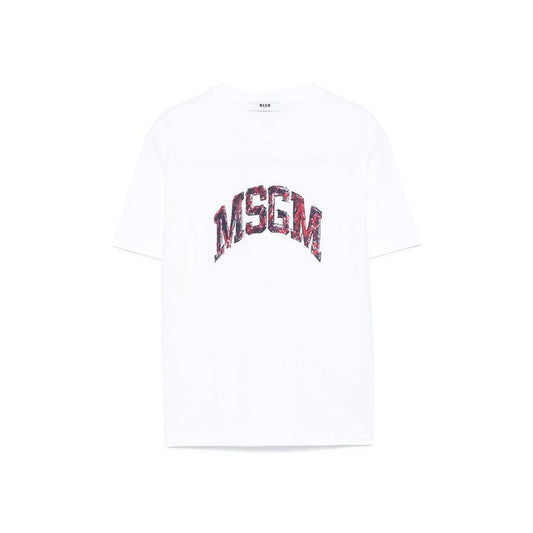 T - SHIRT BIANCA CON LOGO ROSSO - BLU MSGM - Angel Luxury