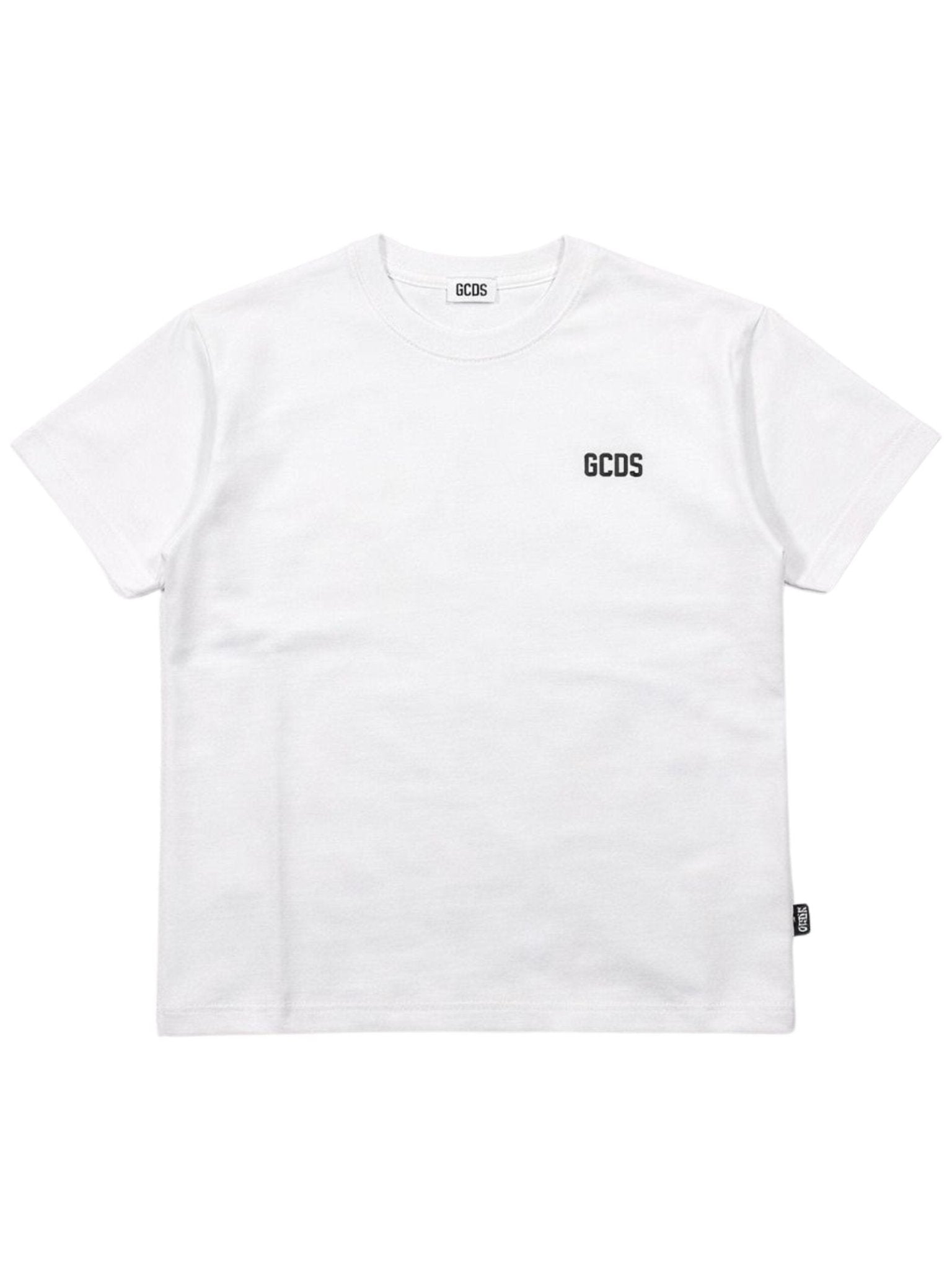 T - SHIRT BIANCA CON LOGO SUL DAVANTI E SUL RETRO NERO GCDS - Angel Luxury