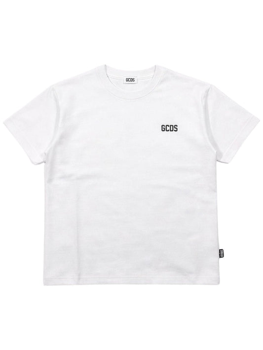 T - SHIRT BIANCA CON LOGO SUL DAVANTI E SUL RETRO NERO GCDS - Angel Luxury