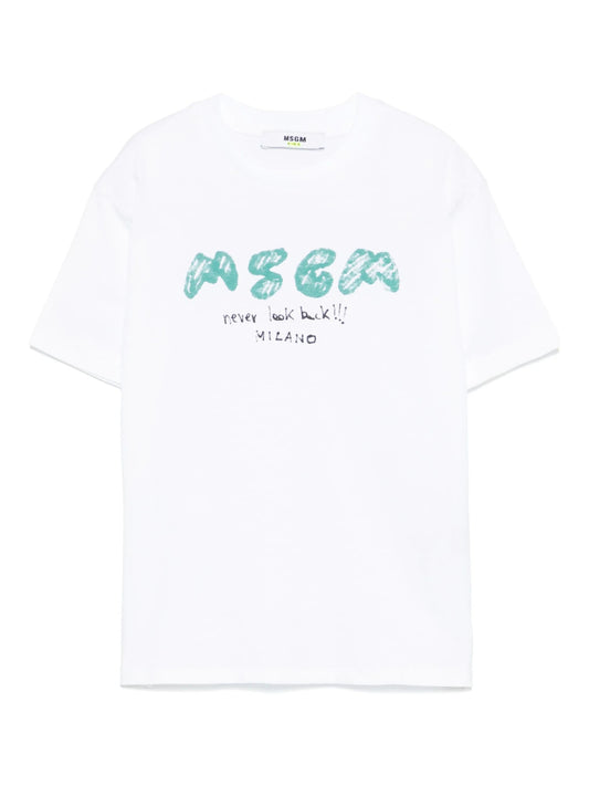 T - SHIRT BIANCA CON LOGO VERDE MSGM - Angel Luxury