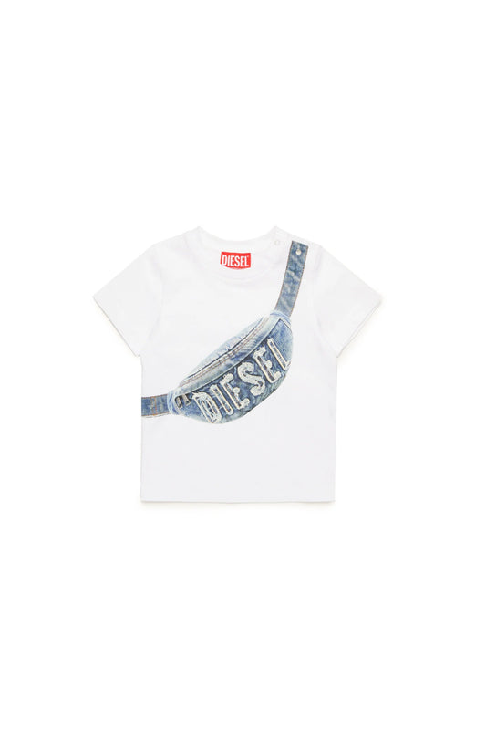 T - SHIRT BIANCA CON MARSUPIO EFFETTO IN DENIM DIESEL - Angel Luxury