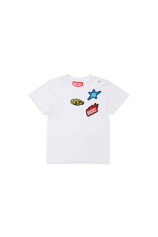 T - SHIRT BIANCA CON PATCH COLORATE DIESEL - Angel Luxury