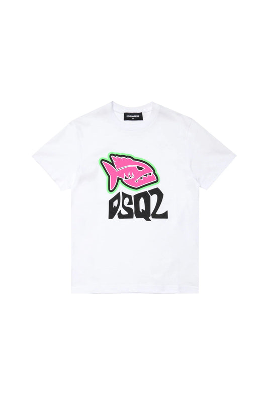 T-SHIRT BIANCA CON PIRANHA DSQUARED2 - Angel Luxury