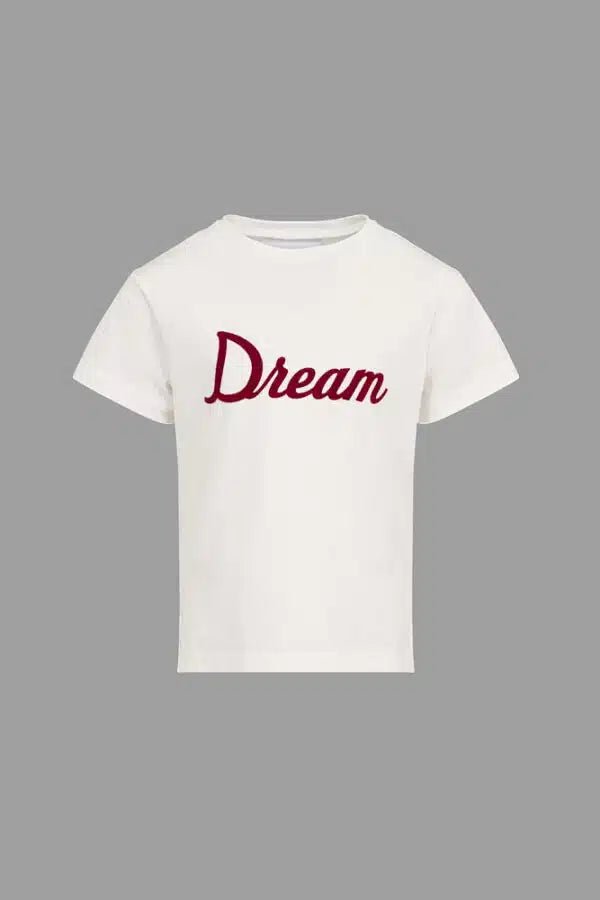 T - SHIRT BIANCA CON SCRITTA DREAM ROSSA DOUUOD - Angel Luxury