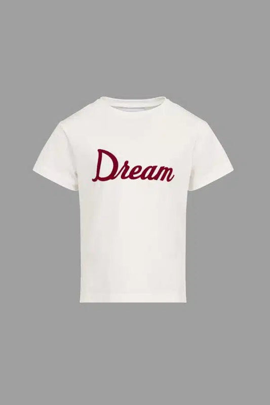T - SHIRT BIANCA CON SCRITTA DREAM ROSSA DOUUOD - Angel Luxury