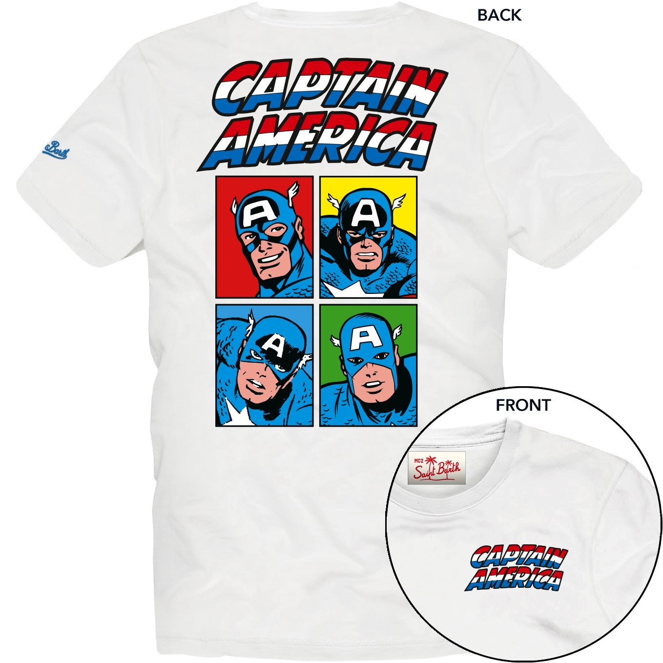 T - SHIRT BIANCA CON SCRITTA SUL DAVANTI E RETRO CAPTAIN AMERICA MC2 SAINT BARTH - Angel Luxury