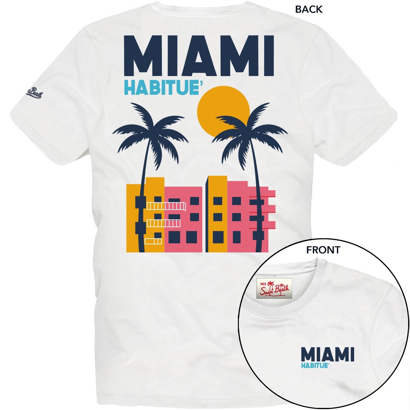 T - SHIRT BIANCA CON SCRITTA SUL DAVANTI E RETRO MIAMI MC2 SAINT BARTH - Angel Luxury