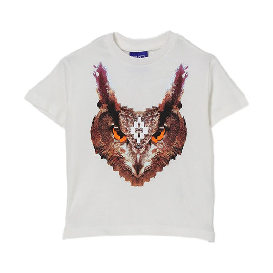 T - SHIRT BIANCA CON STAMPA GUFO MARCELO BURLON - Angel Luxury