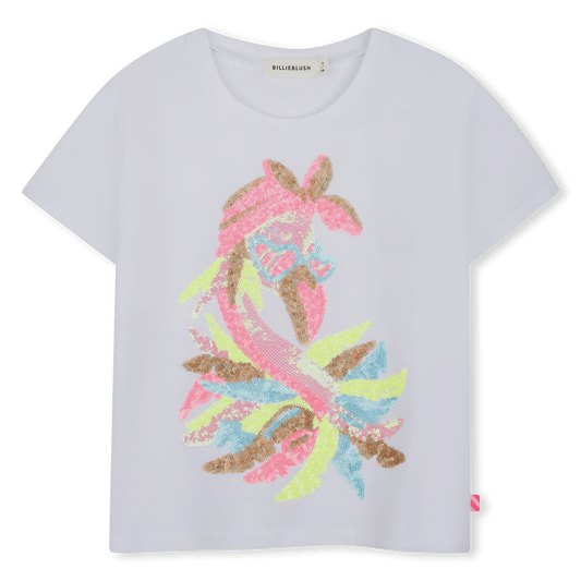 T - SHIRT BIANCA CON STAMPA IN PAILLETTES MULTICOLOR BILLIEBLUSH - Angel Luxury