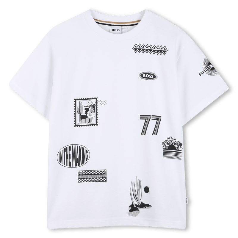 T - SHIRT BIANCA CON STAMPE E LOGO BOSS - Angel Luxury