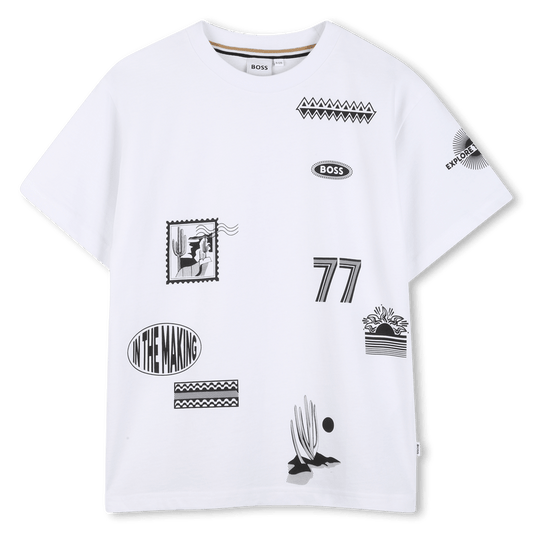 T - SHIRT BIANCA CON STAMPE E LOGO BOSS - Angel Luxury