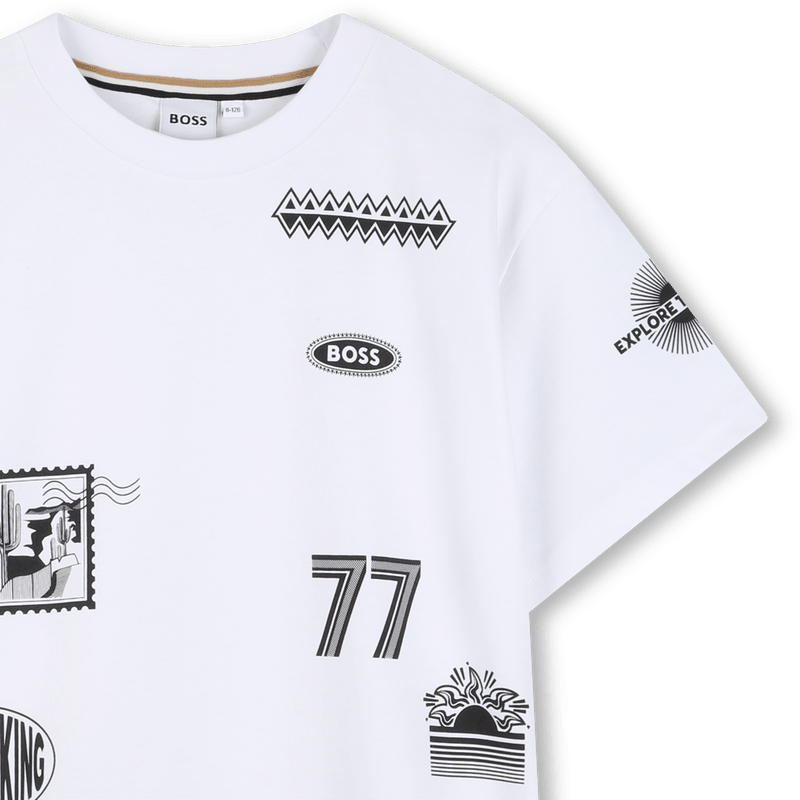 T - SHIRT BIANCA CON STAMPE E LOGO BOSS - Angel Luxury