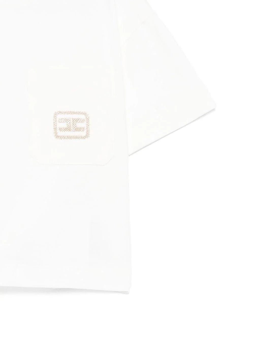 T - SHIRT BIANCA CON TASCA E LOGO IN ORO ELISABETTA FRANCHI - Angel Luxury