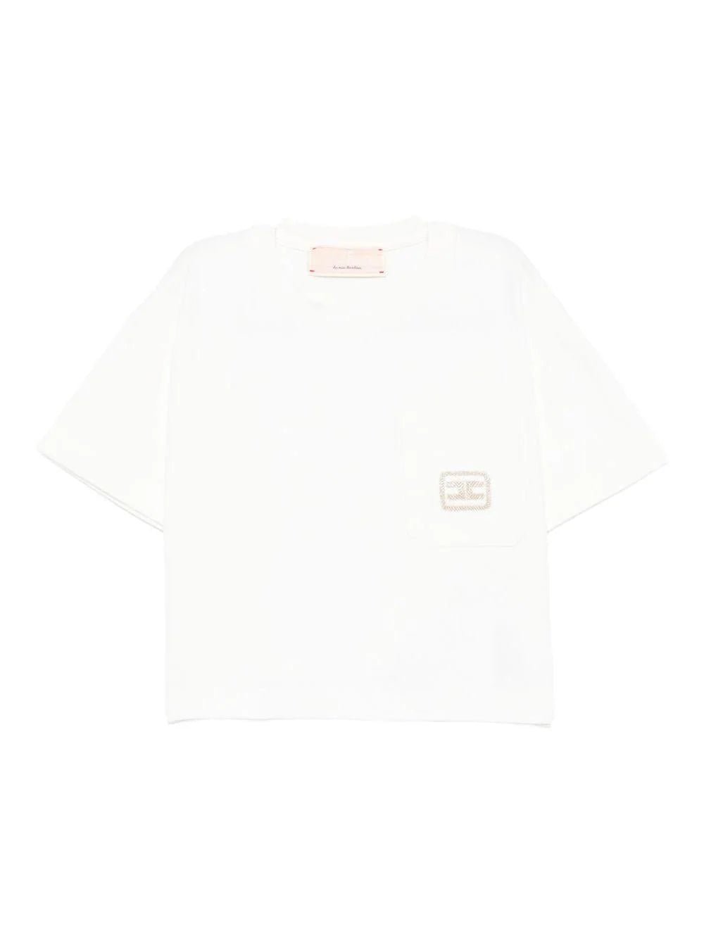T - SHIRT BIANCA CON TASCA E LOGO IN ORO ELISABETTA FRANCHI - Angel Luxury