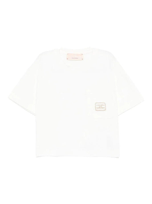T - SHIRT BIANCA CON TASCA E LOGO IN ORO ELISABETTA FRANCHI - Angel Luxury