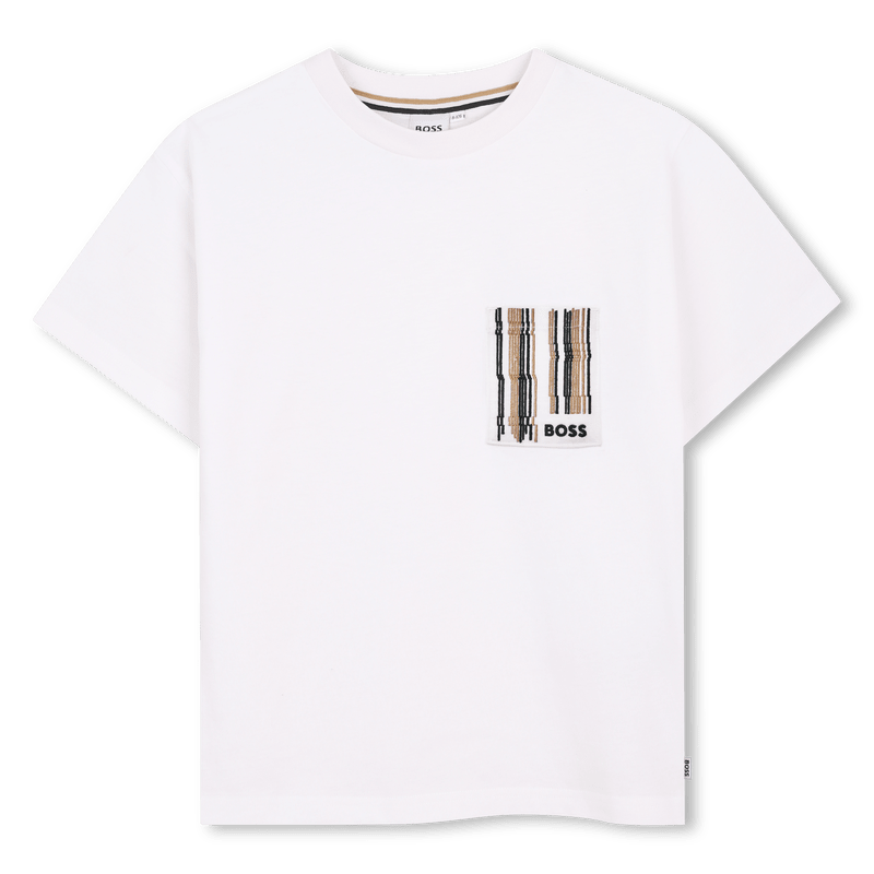 T - SHIRT BIANCA CON TASCHINO A RIGHE CON LOGO BOSS - Angel Luxury