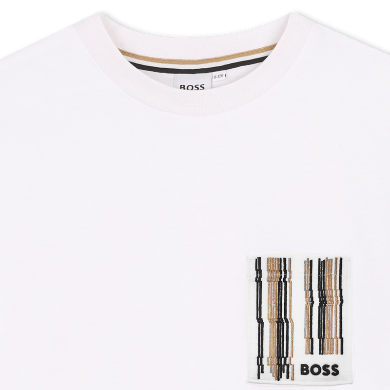 T - SHIRT BIANCA CON TASCHINO A RIGHE CON LOGO BOSS - Angel Luxury
