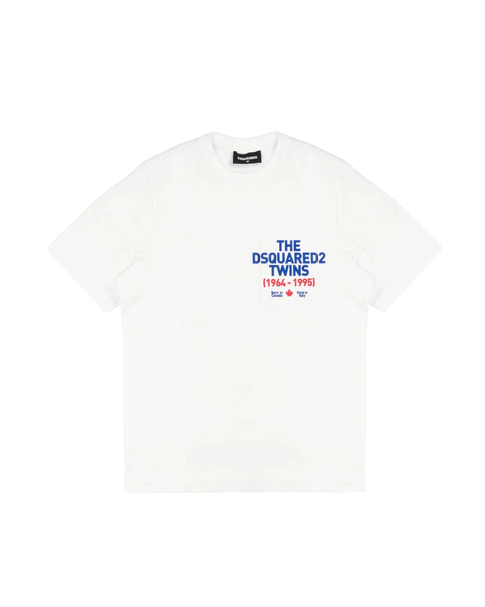 T - SHIRT BIANCA CON TASCHINO SUL DAVANTI E LOGO ROSSO E BLU DSQUARED2 - Angel Luxury