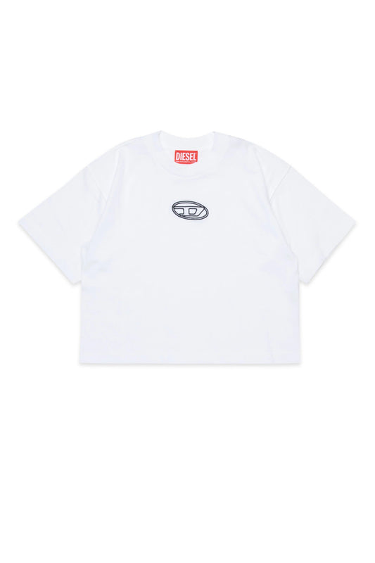 T - SHIRT BIANCA CROPPED CON LOGO NERO DIESEL - Angel Luxury