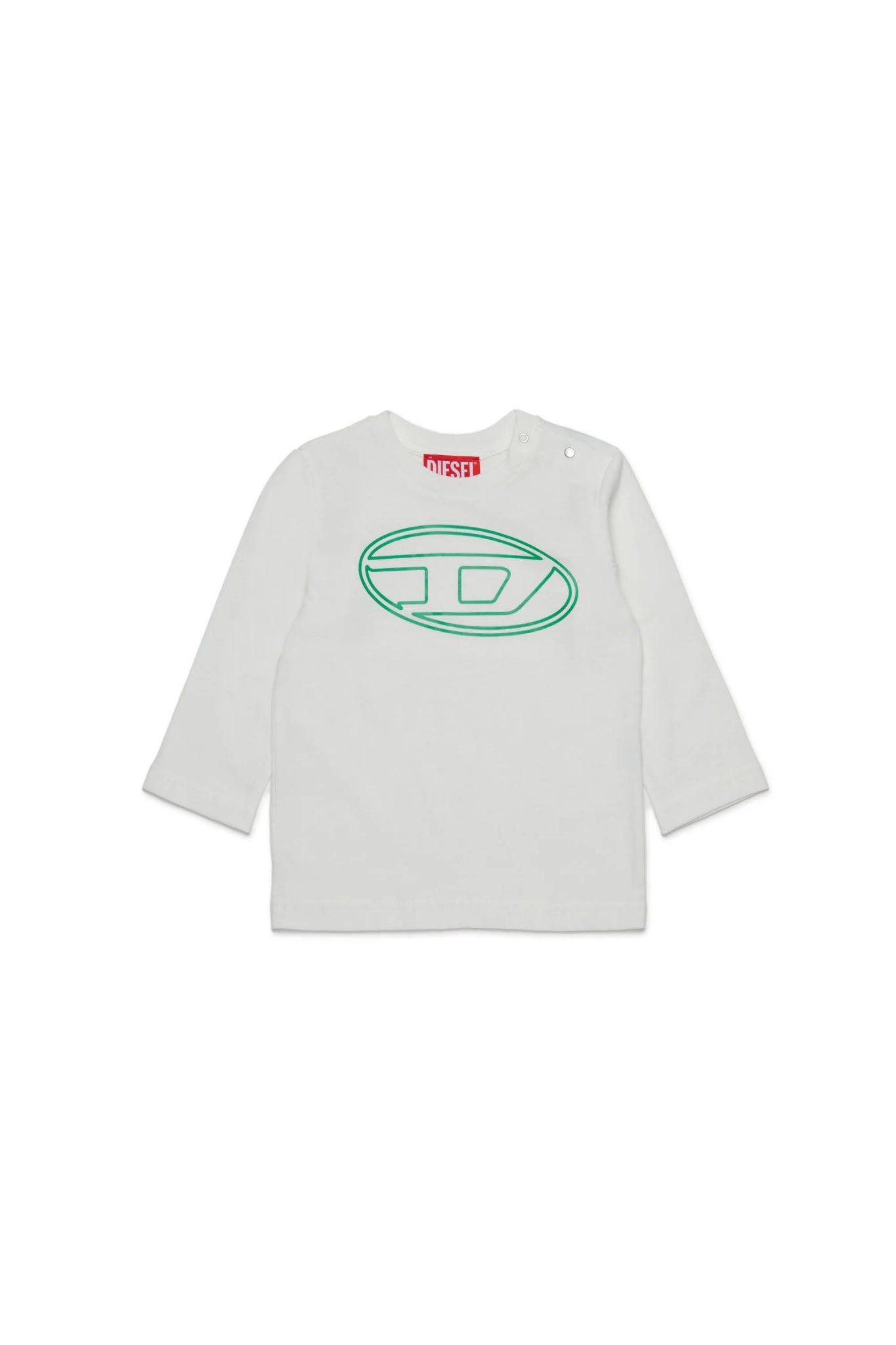 T - SHIRT BIANCA MANICA LUNGA CON LOGO VERDE DIESEL - Angel Luxury