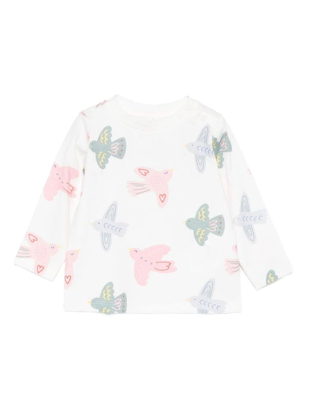 T - SHIRT BIANCA MANICA LUNGA CON UCCELLI COLORATI STELLA MCCARTNEY - Angel Luxury