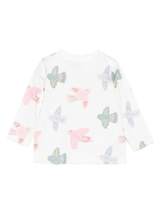 T - SHIRT BIANCA MANICA LUNGA CON UCCELLI COLORATI STELLA MCCARTNEY - Angel Luxury