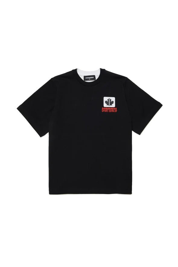 T - SHIRT BICOLOR CON GRAFICA LEAF DSQUARED217 - Angel Luxury