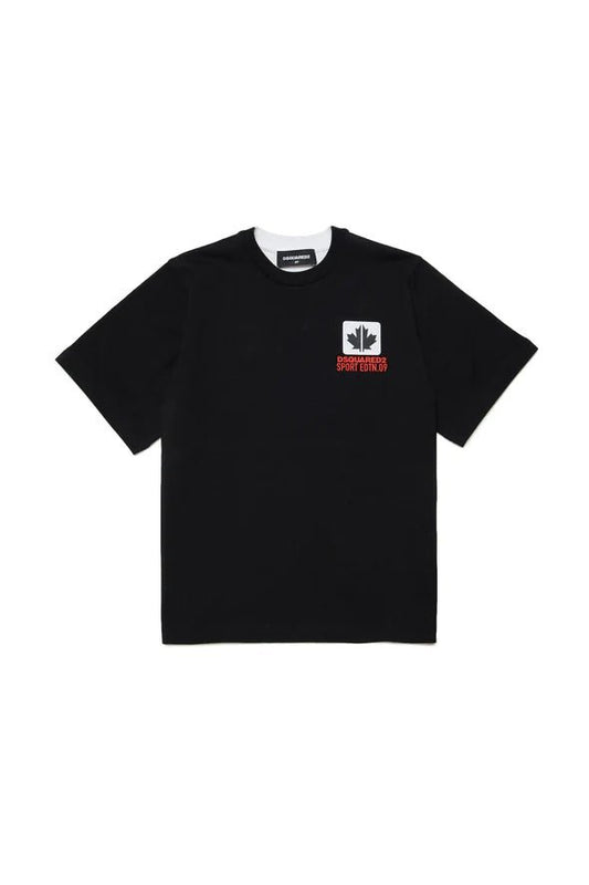 T - SHIRT BICOLOR CON GRAFICA LEAF DSQUARED217 - Angel Luxury