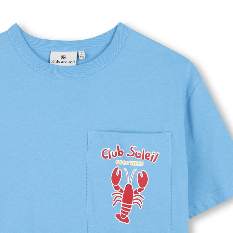 T - SHIRT BLU CIELO CON FANTASIA ARAGOSTA ROSSA KIDS AROUND - Angel Luxury