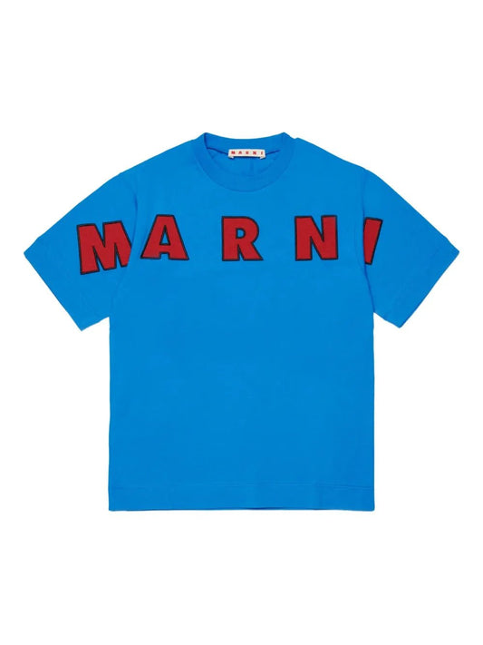 T - SHIRT BLU CON LOGO ROSSO MARNI - Angel Luxury