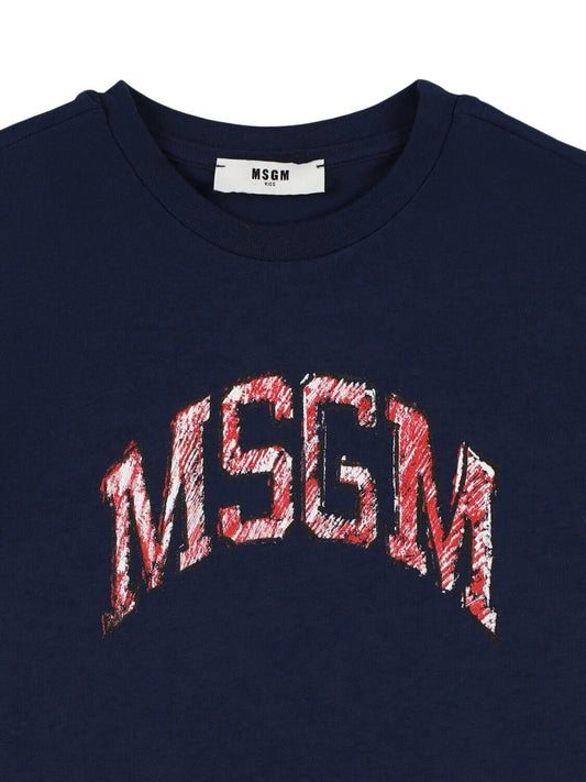 T - SHIRT BLU CON LOGO ROSSO MSGM - Angel Luxury