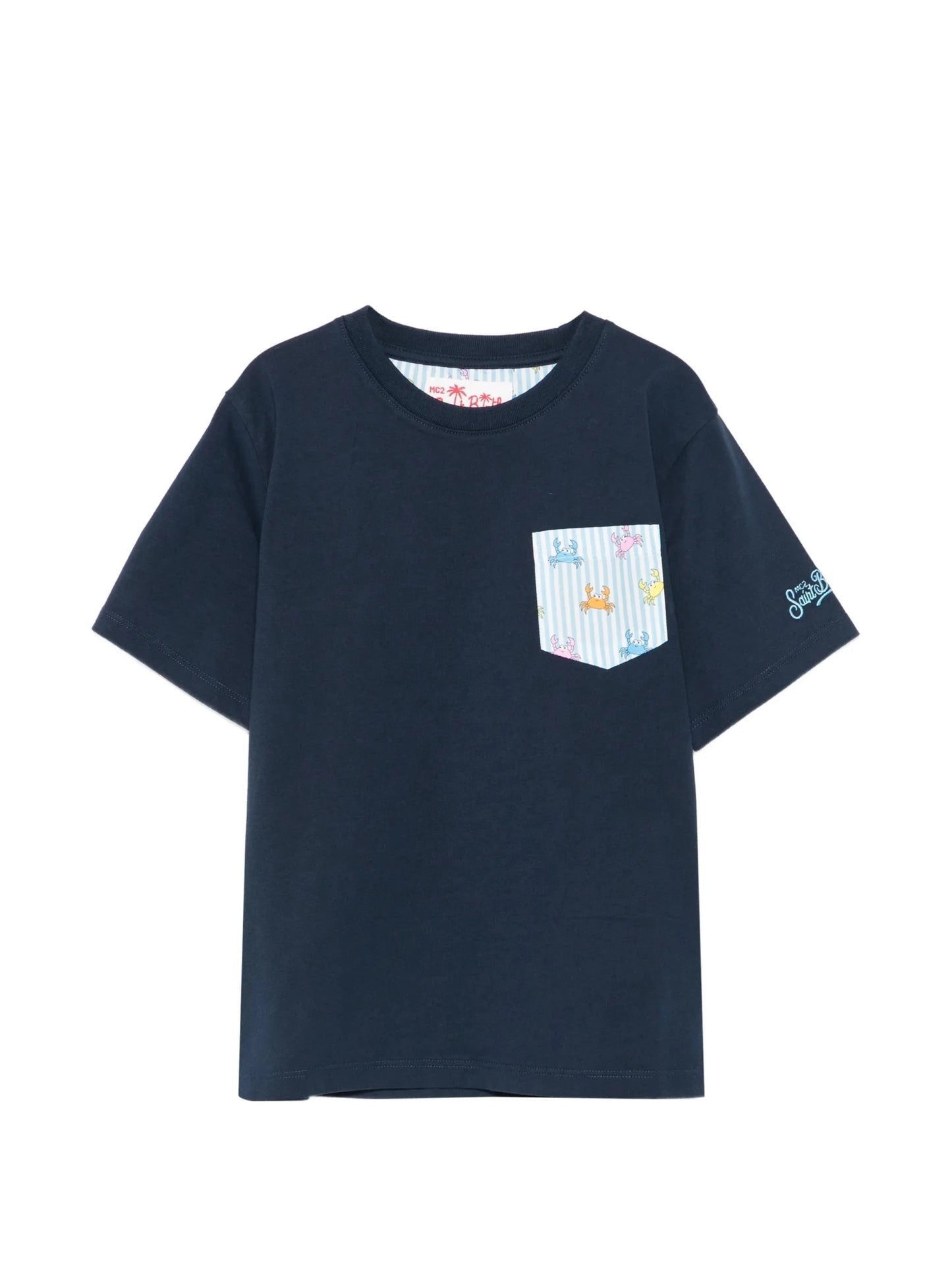 T - SHIRT BLU CON TASCHINO A RIGHE CON GRANGHI COLORATI MC2 SAINT BARTH - Angel Luxury