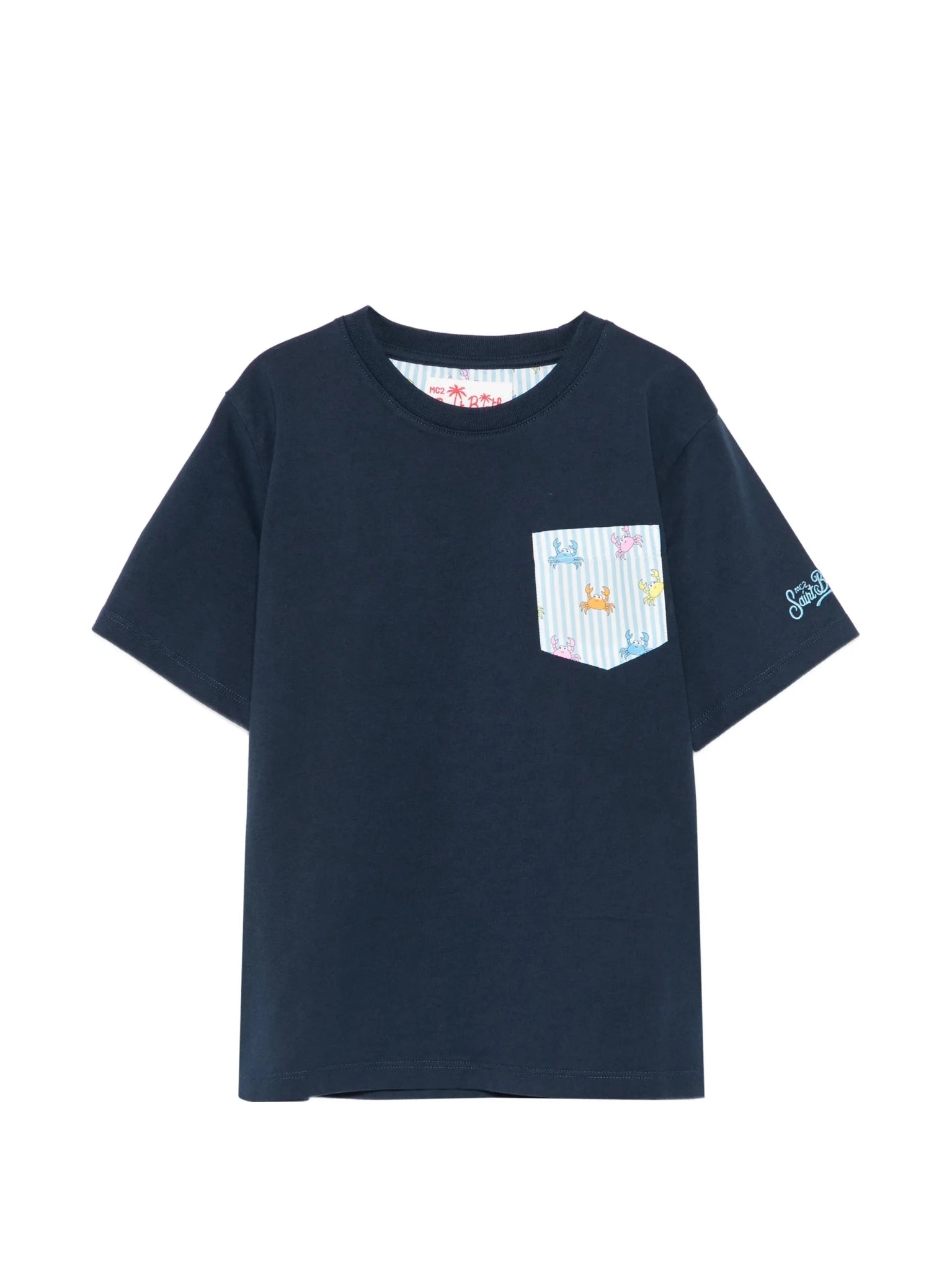 T - SHIRT BLU CON TASCHINO A RIGHE CON GRANGHI COLORATI MC2 SAINT BARTH - Angel Luxury