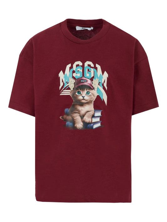 T - SHIRT BORDEAUX CON STAMPA MSGM - Angel Luxury