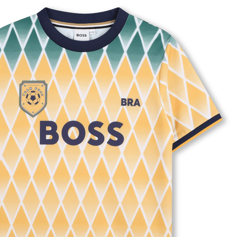 T - SHIRT CALCISTICA DEL "BRA" GIALLA E VERDE CON LOGO BLU BOSS - Angel Luxury