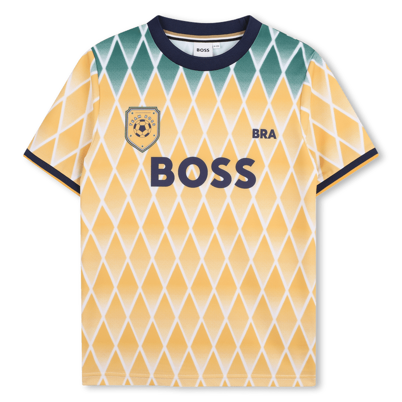 T - SHIRT CALCISTICA DEL "BRA" GIALLA E VERDE CON LOGO BLU BOSS - Angel Luxury