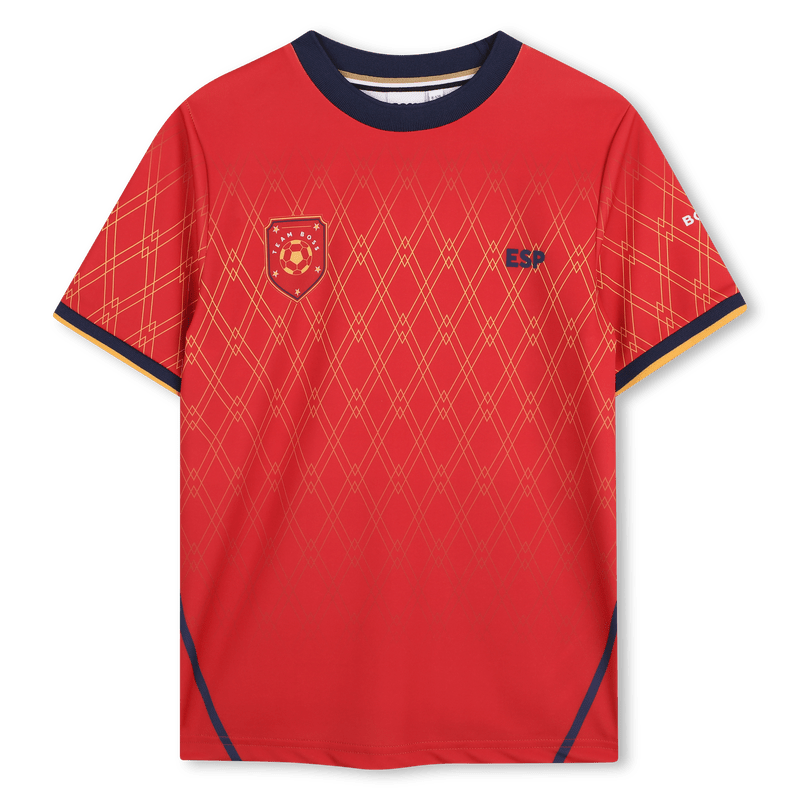 T - SHIRT CALCISTICA DELL' "ESP" ROSSA - GIALLA E BLU CON LOGO BOSS - Angel Luxury